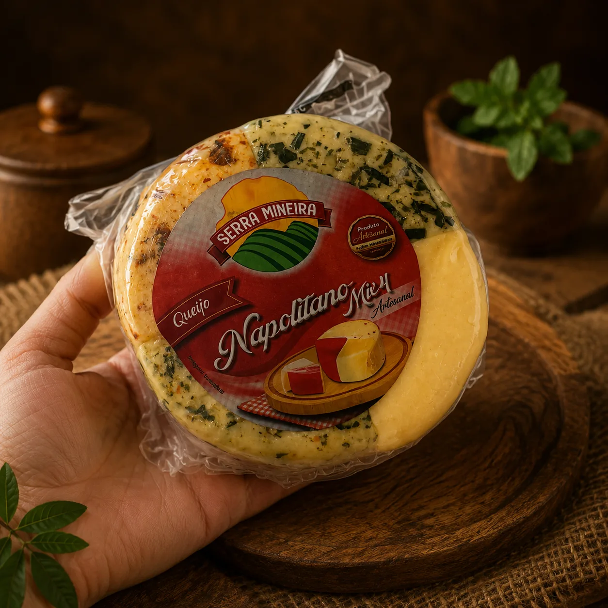Queijo napolitano (Alho poró, chimichurri, pimenta calabresa e queijo suíço)